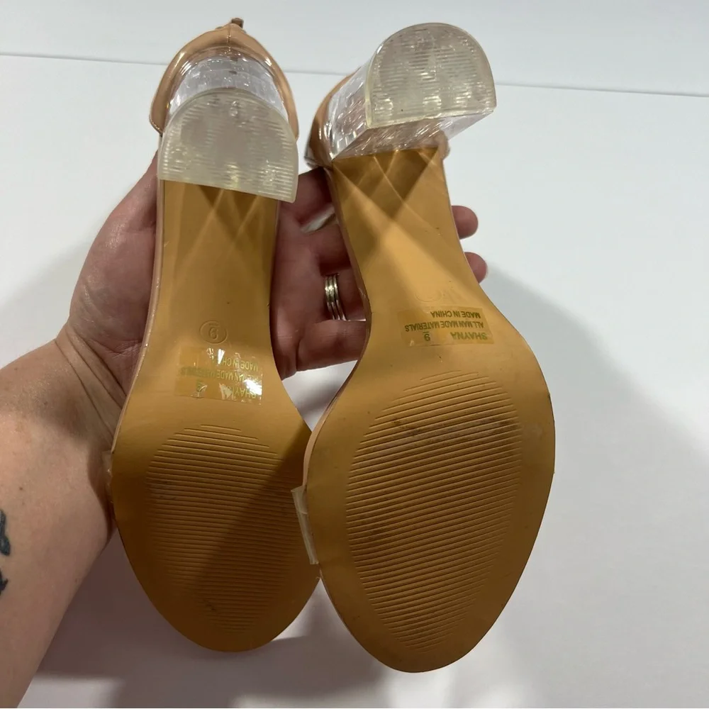 Charlotte Russe Shayna 4” Block Clear Heel Sexy Size 9 Nude - Picture 6 of 9